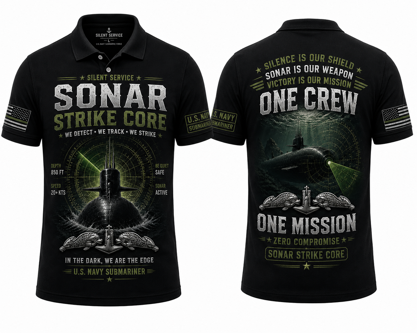 Sonar Strike Core Polo Shirt - US Navy Submariner Silent Service Polo