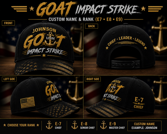 Custom Navy Chief GOAT Impact Strike Cap Personalized Name Rank E7 E8 E9 Veteran Gift Hat