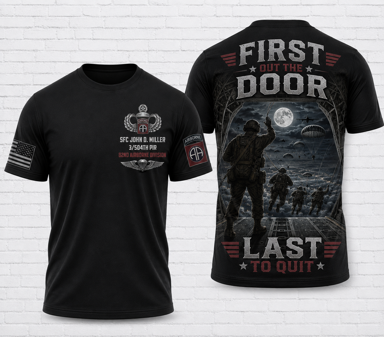 Custom Name FIRST OUT THE DOOR Airborne Jumpmaster 3D T-Shirt