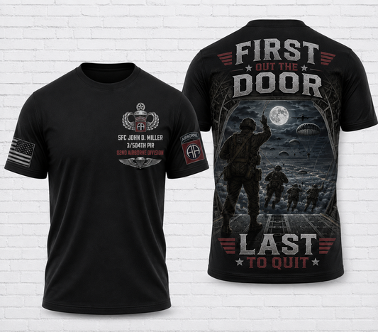 Custom Name FIRST OUT THE DOOR Airborne Jumpmaster 3D T-Shirt