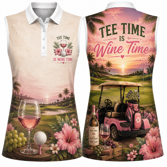Tee Time Is Wine Time Women's Sleeveless Athleisure Polo Shirt