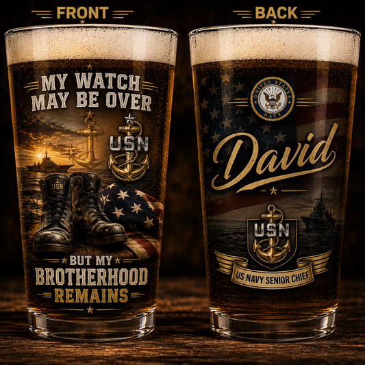 Personalized US Navy Veteran Brotherhood 16oz Pint Beer Glass