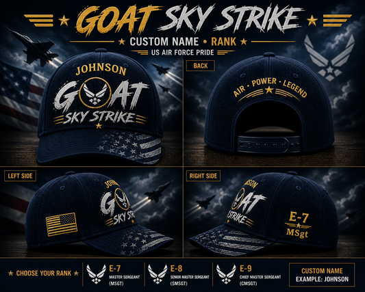 Air Force GOAT Sky Strike Cap Custom Name Rank E7 E8 E9 Military Gift Hat
