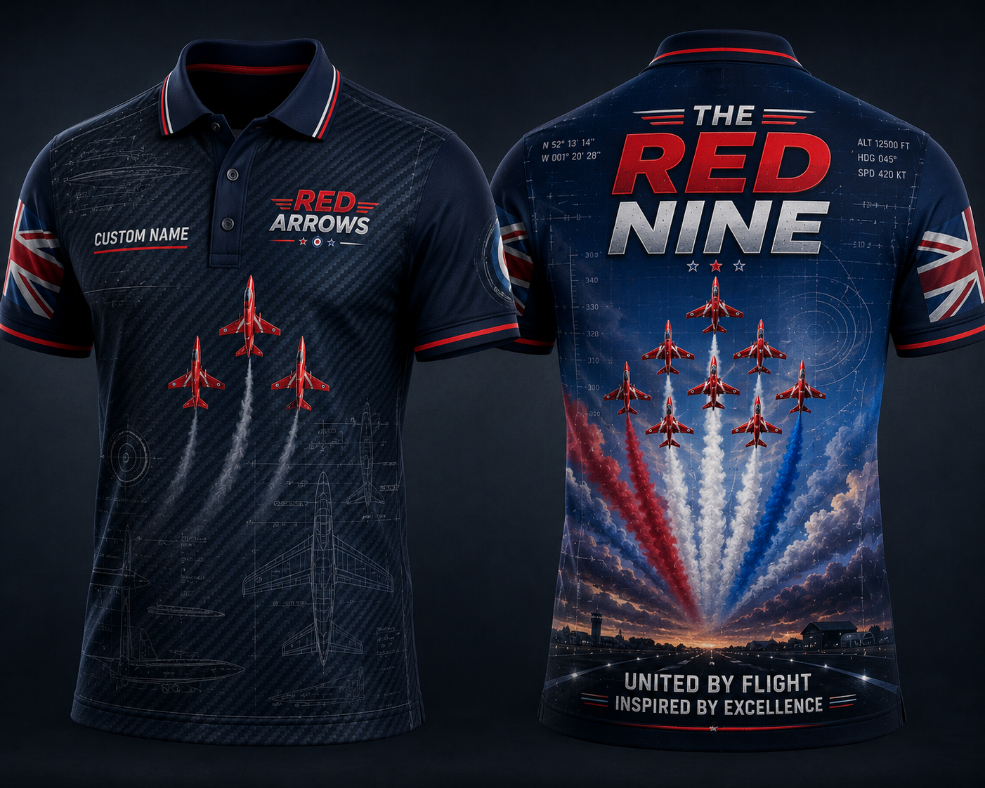 Custom Name Royal Air Force Red Arrows "The Red Nine" Polo Shirt