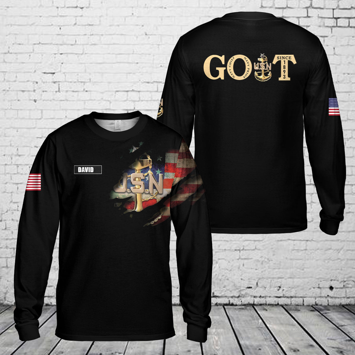 Custom Name US Navy senior Chief GOAT Long Sleeve Shirt