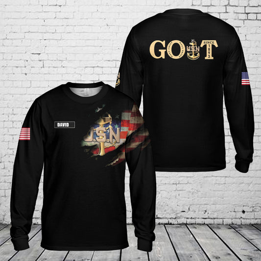 Custom Name US Navy senior Chief GOAT Long Sleeve Shirt