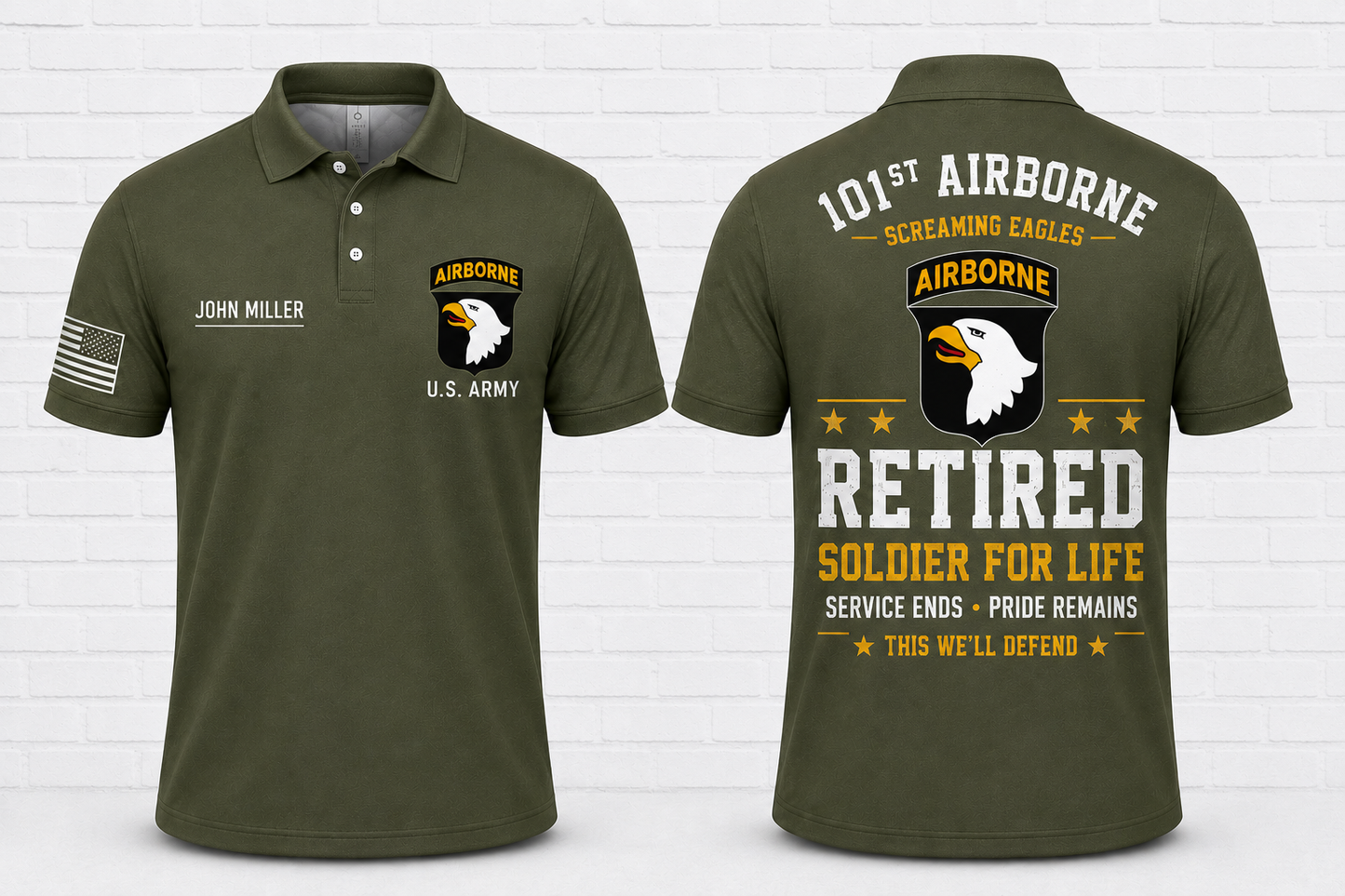 Custom 101st Airborne Retired Soldier For Life Veteran Polo Shirt
