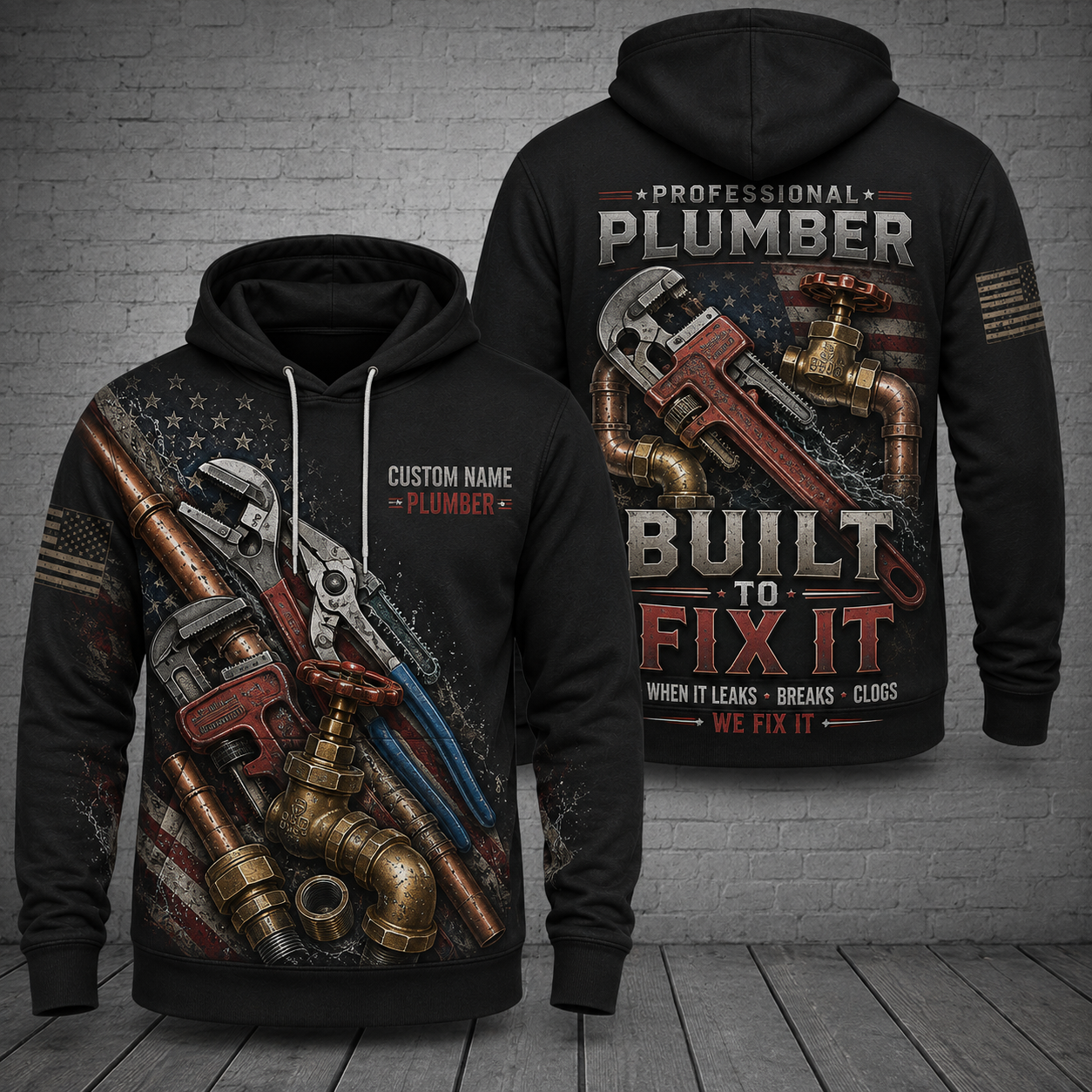 Custom Name Professional Plumber Built To Fix It 3D Hoodie