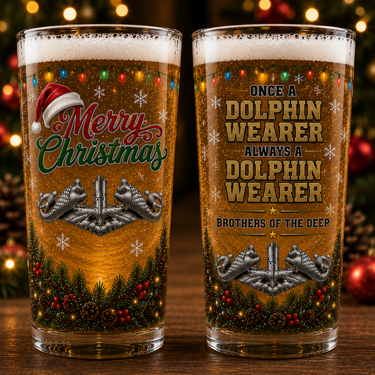US Navy Dolphin Wearer Christmas 16oz Pint Beer Glass | Brothers of the Deep