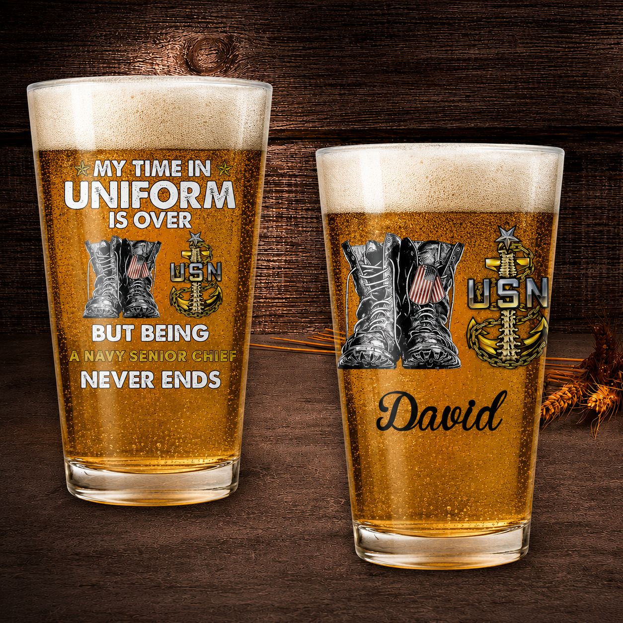 US Navy Senior Chief Anchor Backbone 16oz Pint Beer Glass