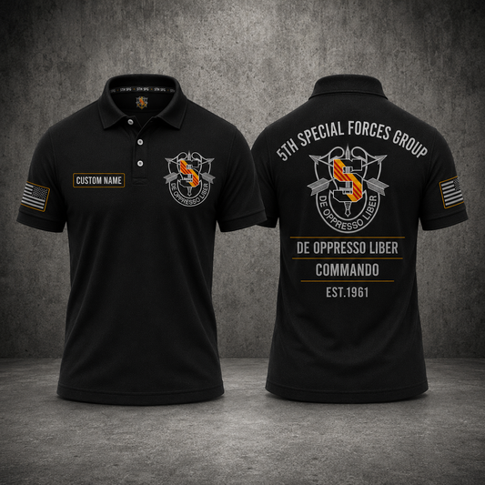 Custom Name 5th Special Forces Group Commando Polo Shirt - Est. 1961