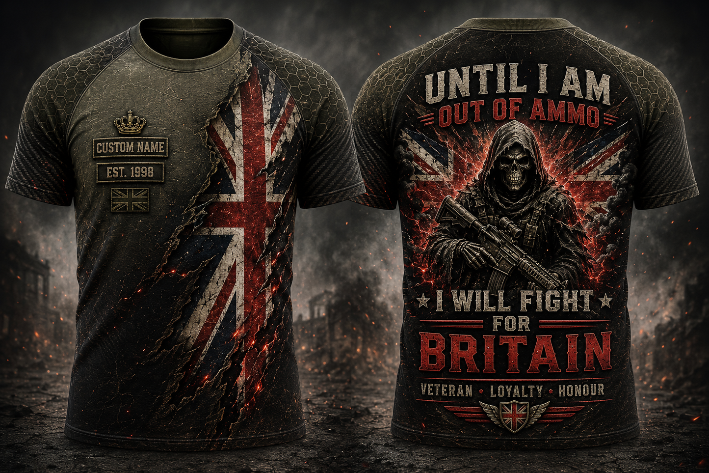 British Veteran Tactical Flag Hybrid T-Shirt Modern Combat UK Military Shirt