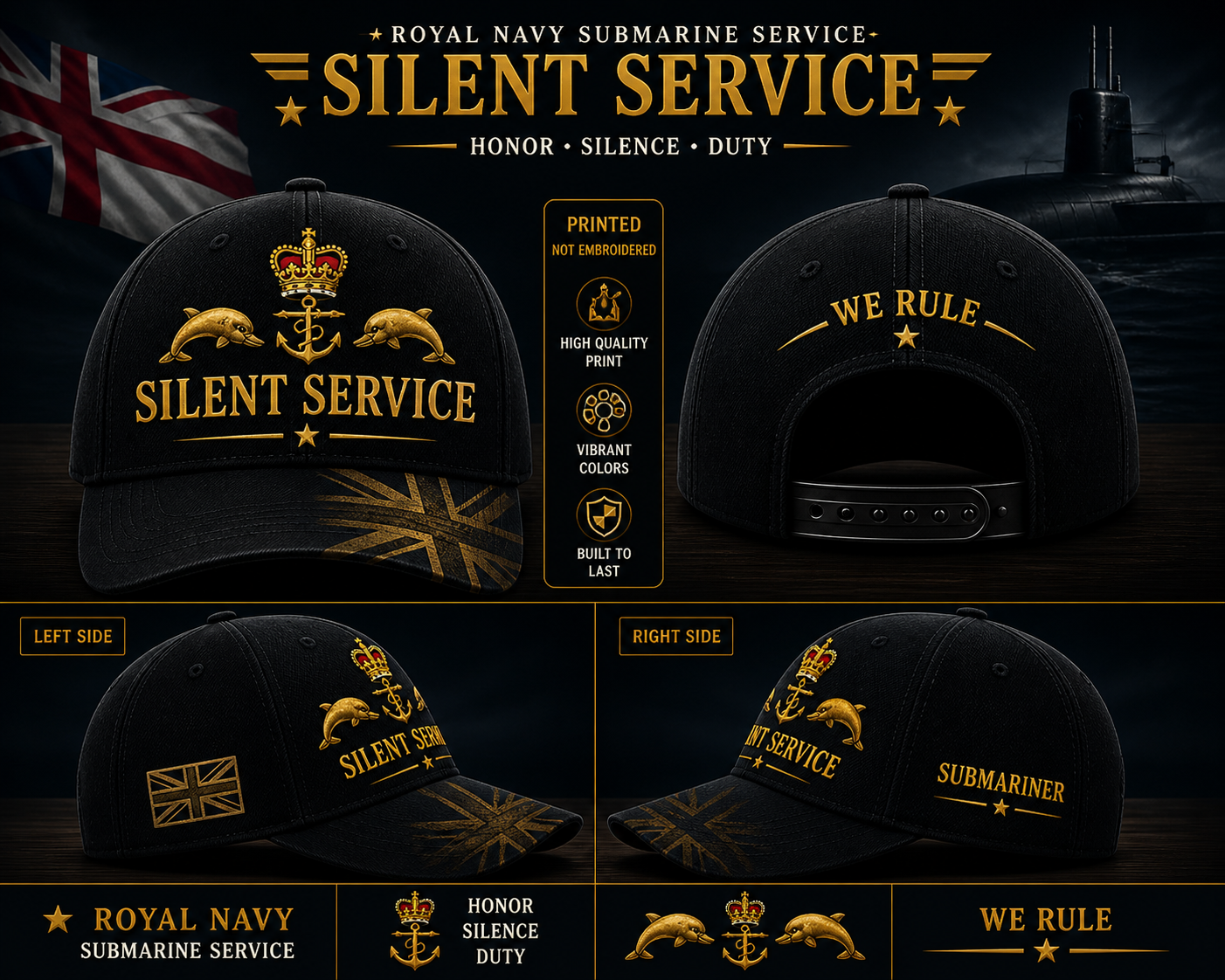 Royal Navy Silent Service Cap Dolphin Anchor Submariner Hat Military Gift
