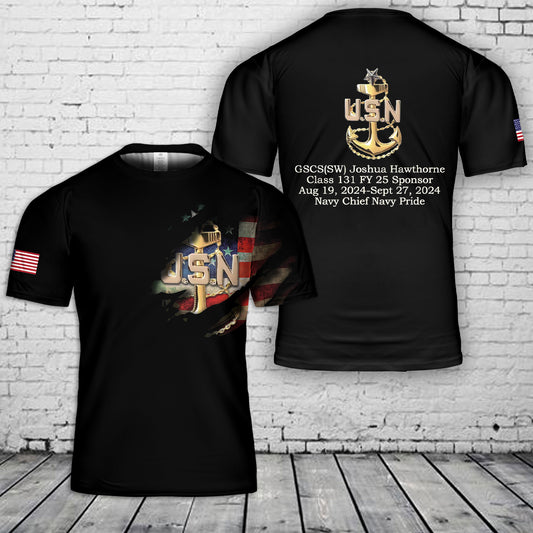 Custom Rank, Name, Class & Year US Navy Senior Chief 3D T-Shirt