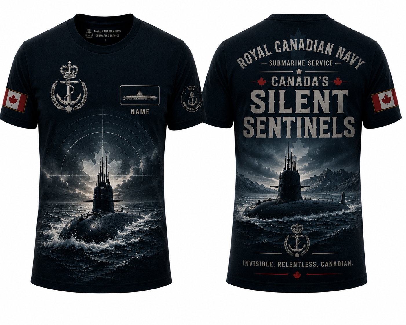 Custom Name Royal Canadian Navy Silent Sentinels 3D T-Shirt