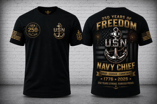 US Navy Chief 250 Years Of Freedom 3D T-Shirt - America 250 Veteran Gift