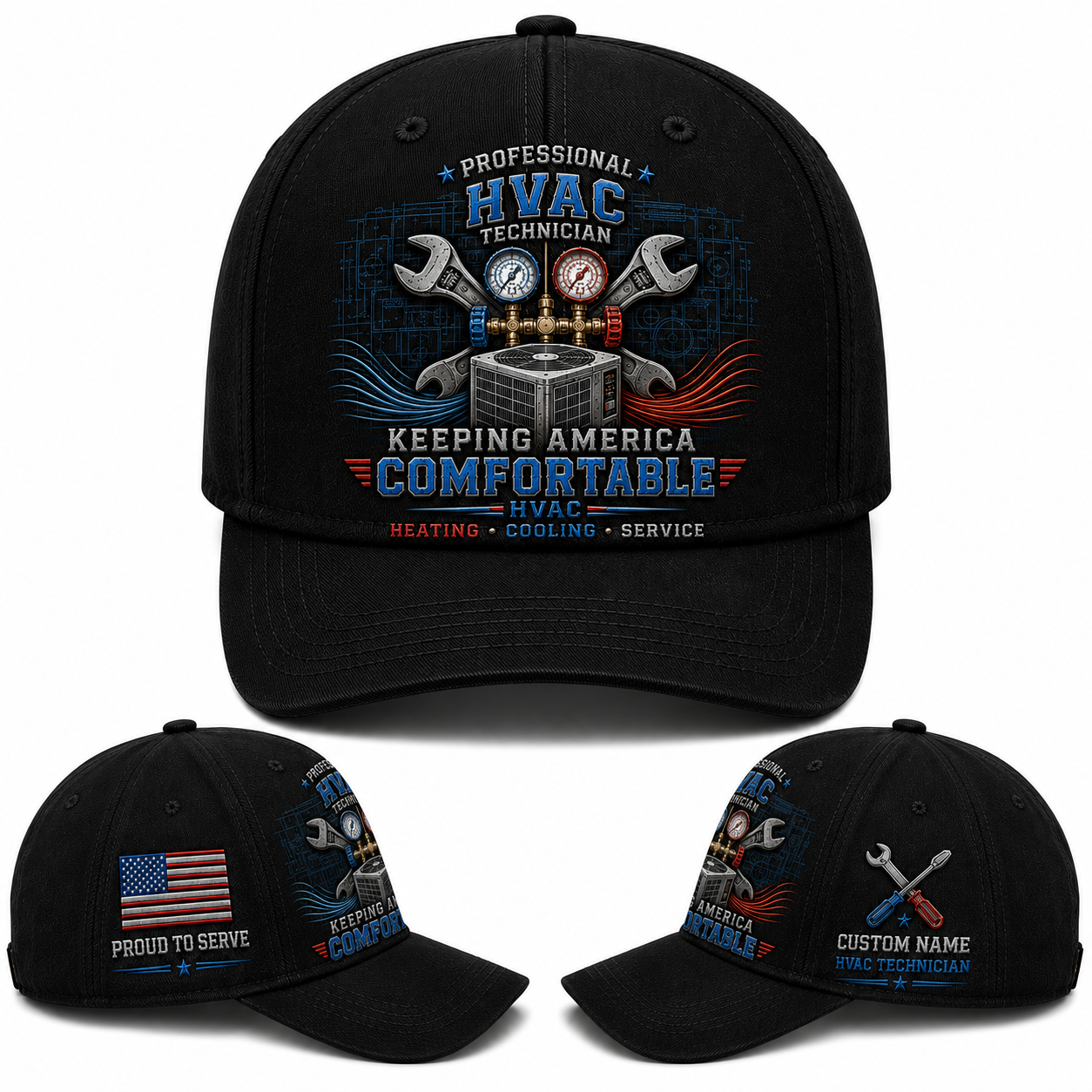Custom Name HVAC Technician Keeping America Comfortable Baseball Cap