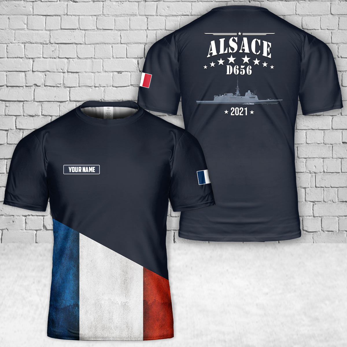 Custom Name French Navy Alsace (D656) T-Shirt 3D