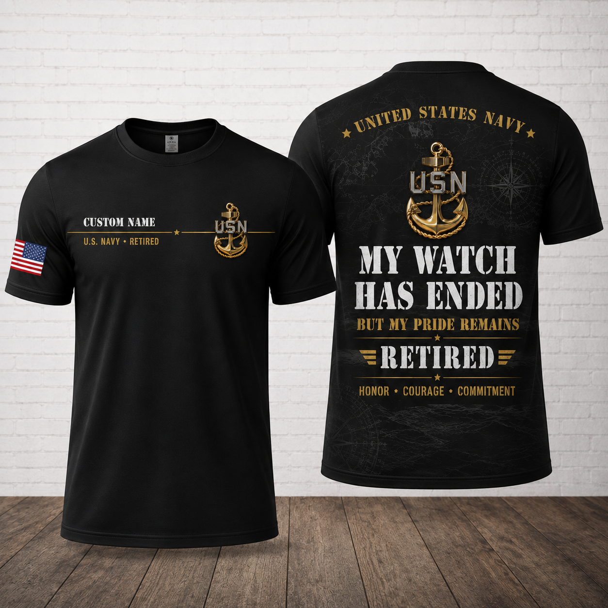 Custom Name US Navy Retired My Watch Has Ended 3D T-Shirt