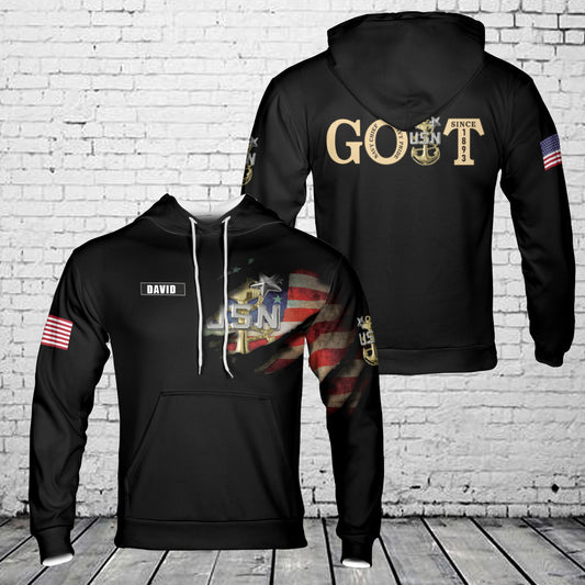 Custom Name US Navy Master Chief GOAT 3D Hoodie