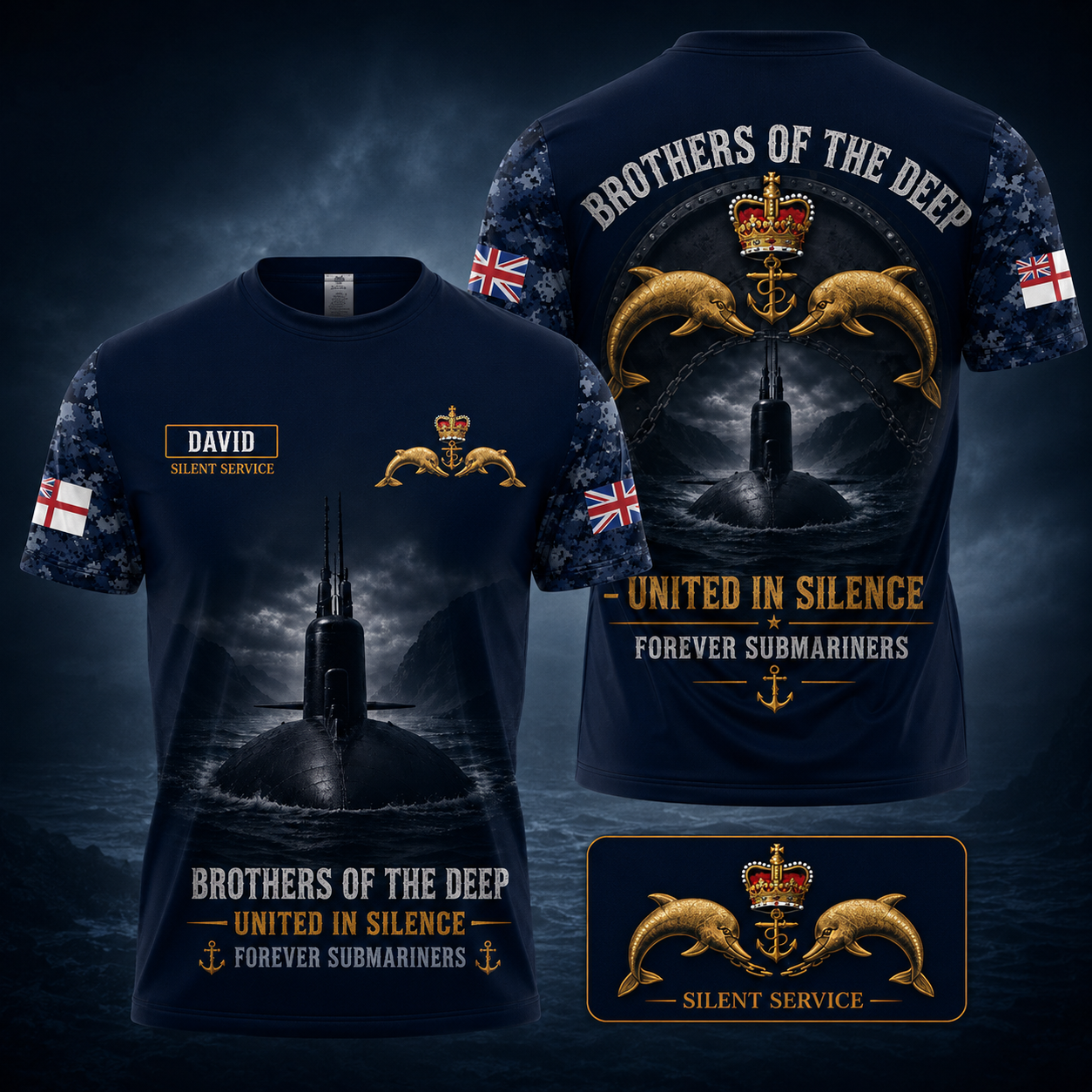 Brothers Of The Deep United In Silence Forever Submariners Custom Name Royal Navy T-Shirt