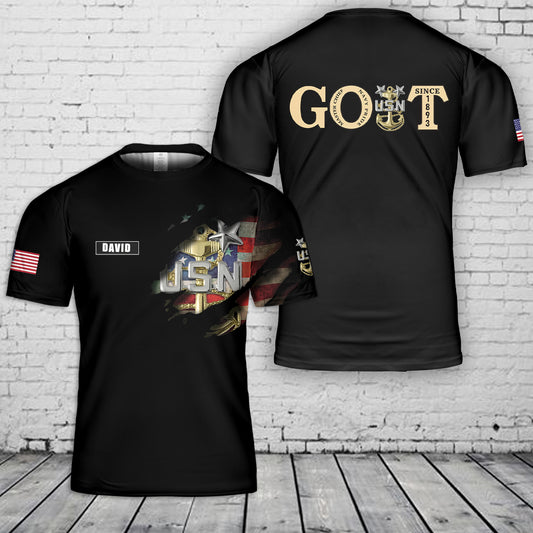 Custom Name US Navy master Chief GOAT 3D T-Shirt