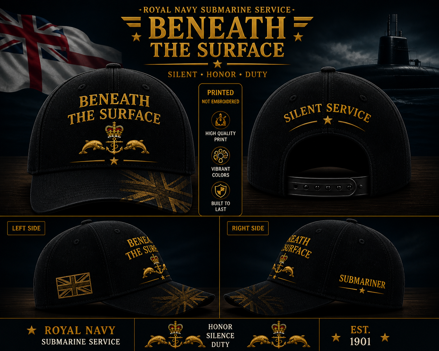 Beneath The Surface Cap Royal Navy Submarine Silent Service Military Hat