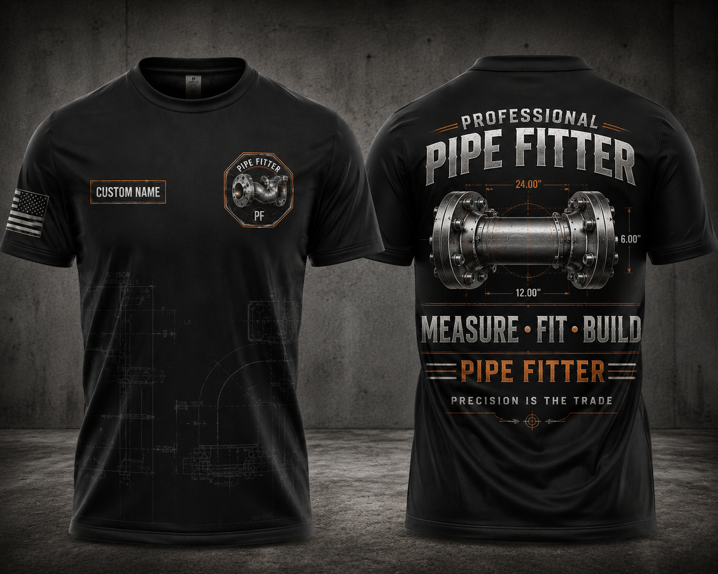 Custom Name Professional Pipe Fitter Measure Fit Build 3D T-Shirt