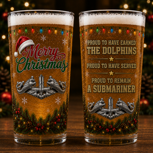 Proud to Have Earned the Dolphins 16oz Pint Beer Glass | US Navy Submarine Veteran Gift