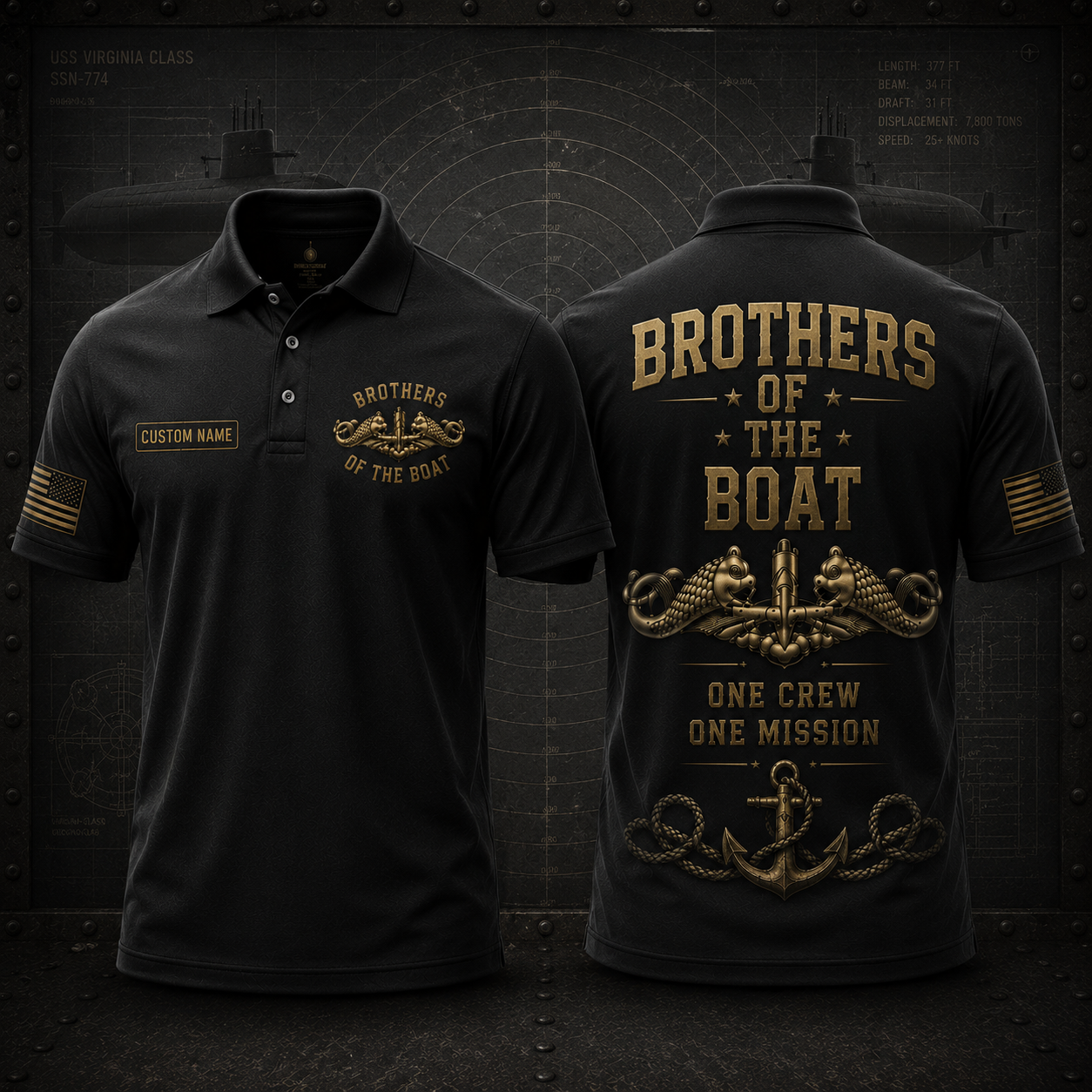 Custom Name Brothers of the Boat U.S. Navy Submarine Force Polo Shirt