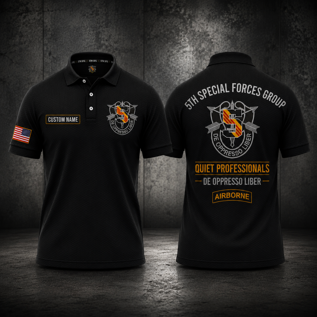 Custom Name 5th Special Forces Group Airborne Polo Shirt - Quiet Professionals