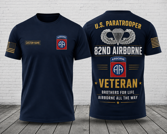 Custom Name 82nd Airborne Veteran U.S. Paratrooper 3D T-Shirt