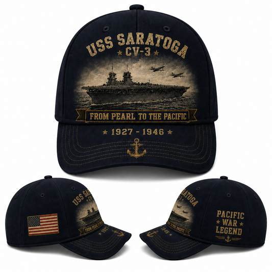 USS Saratoga CV-3 Baseball Cap From Pearl To The Pacific WWII Navy Hat