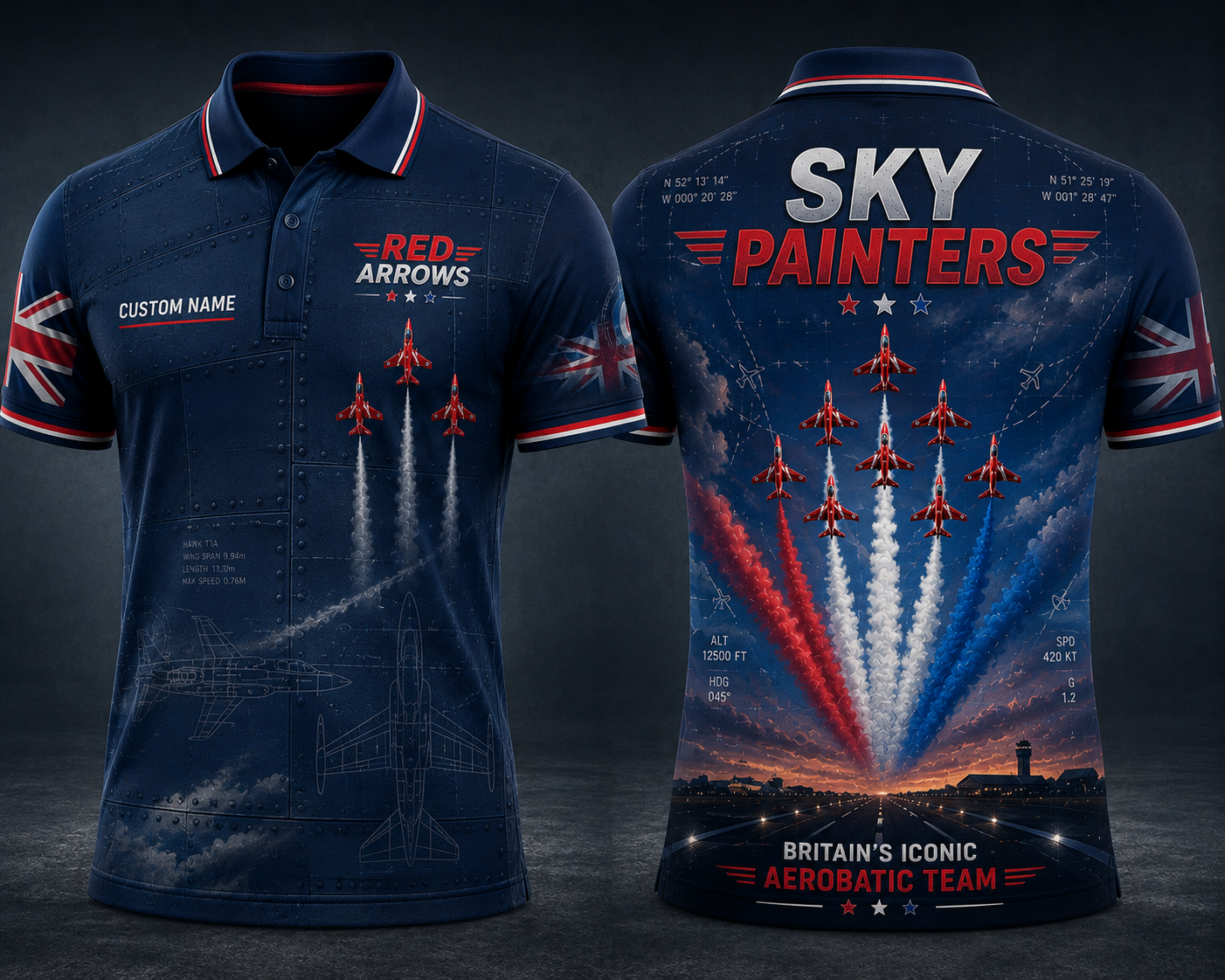Custom Name Royal Air Force Red Arrows "Sky Painters" Polo Shirt