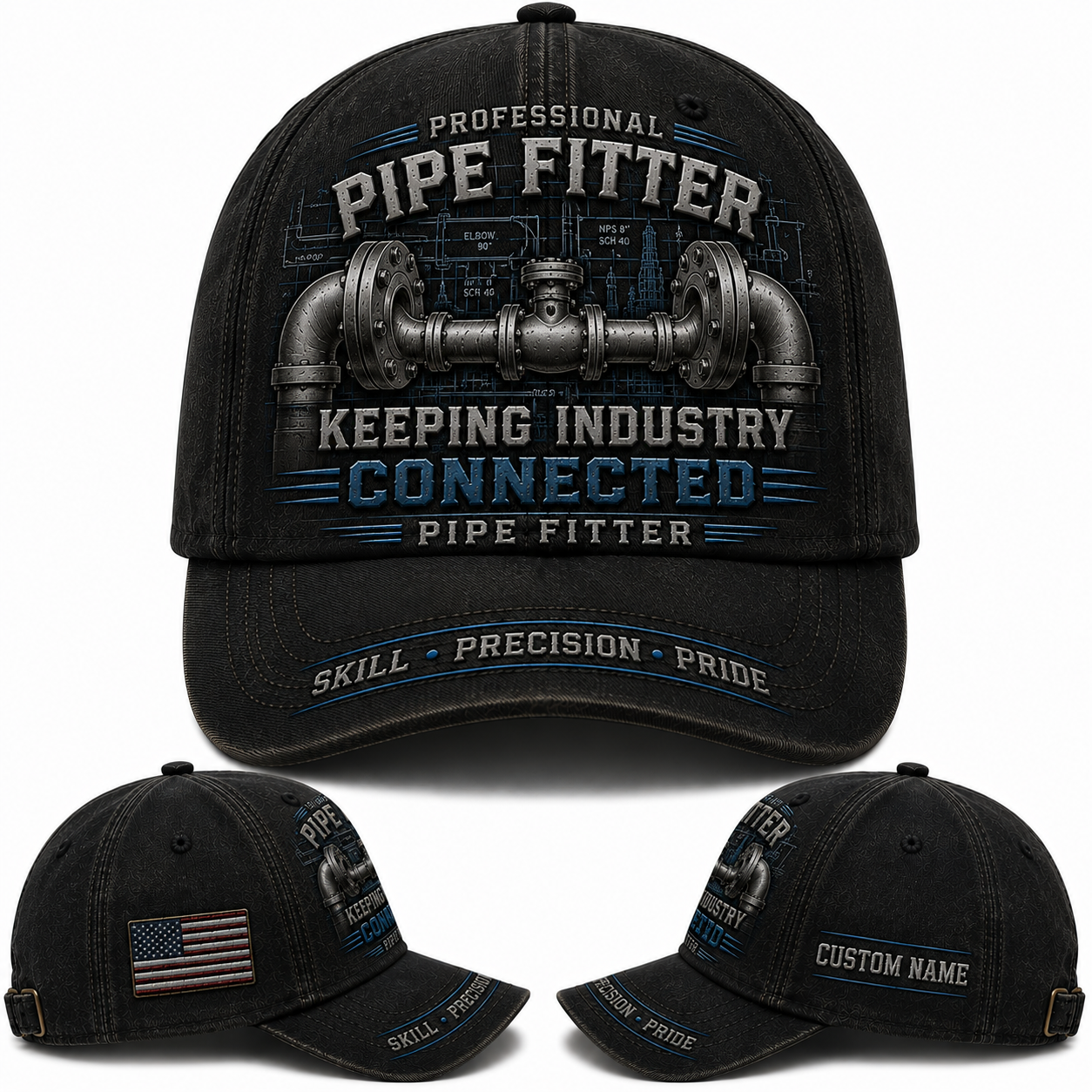 Custom Name Pipe Fitter Keeping Industry Connected Baseball Cap