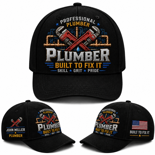 Custom Name Professional Plumber Built To Fix It Baseball Cap