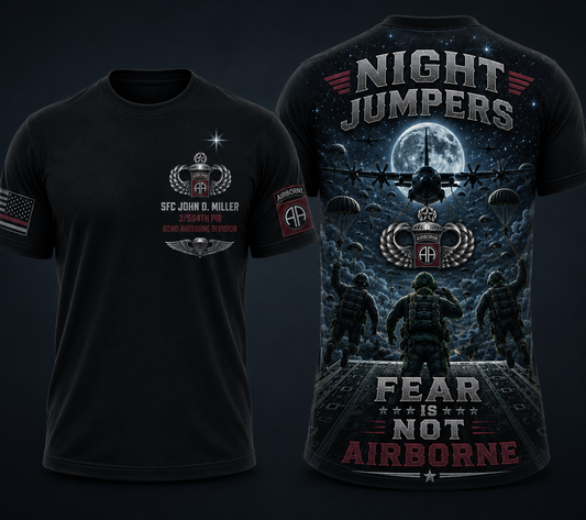 Custom Name NIGHT JUMPERS Elite Airborne Operations 3D T-Shirt