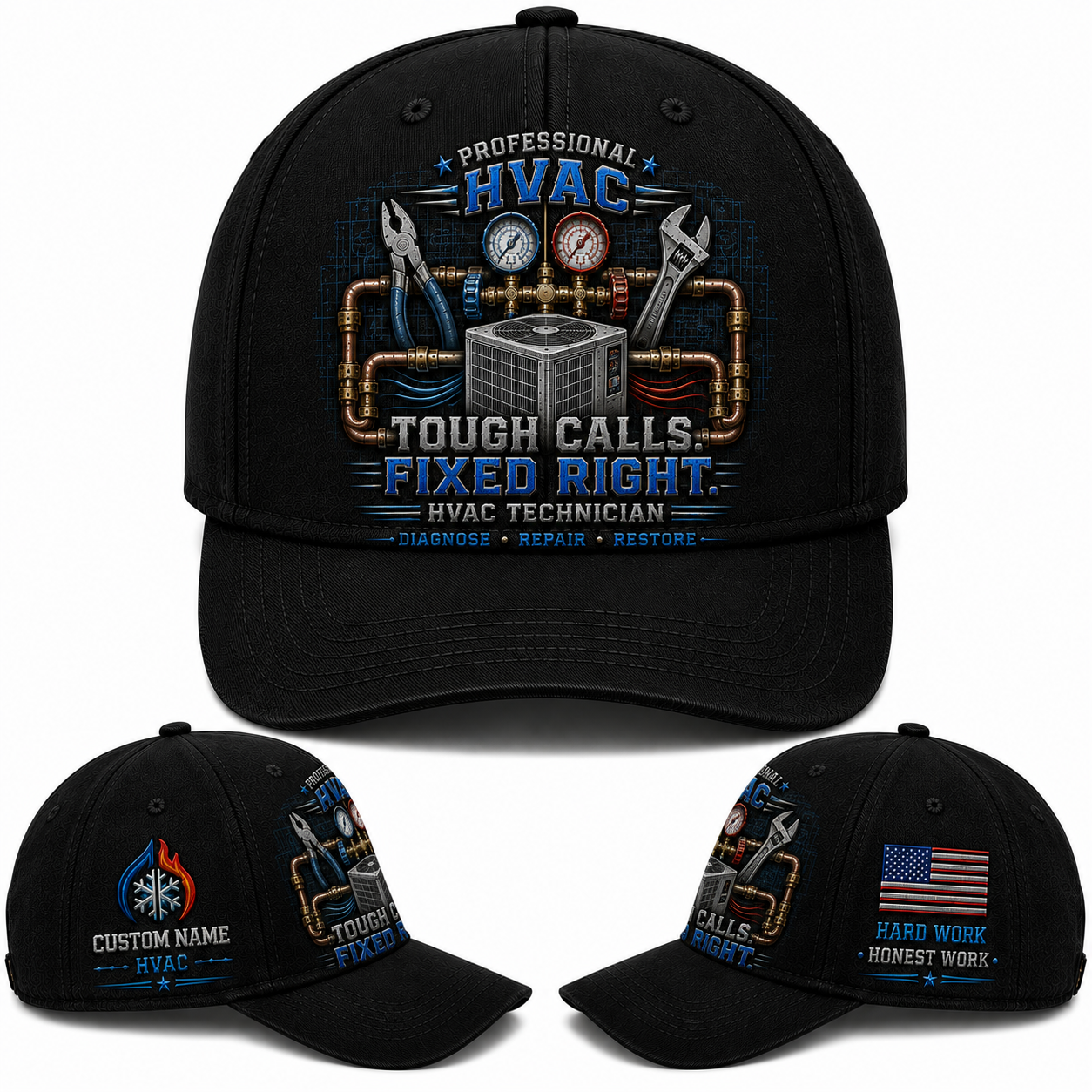 Custom Name Professional HVAC Tough Calls Fixed Right Baseball Cap