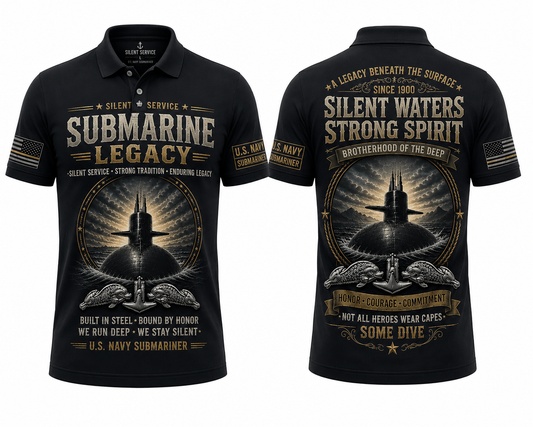 US Navy Submarine Legacy Polo Shirt - Military Veteran Submariner Apparel