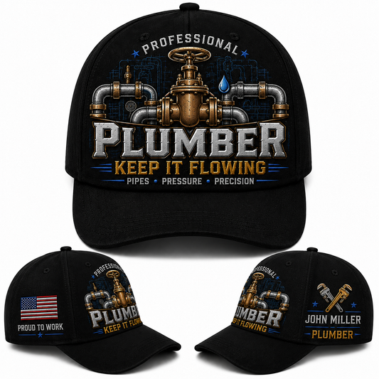 Custom Name Professional Plumber Keep It Flowing Baseball Cap