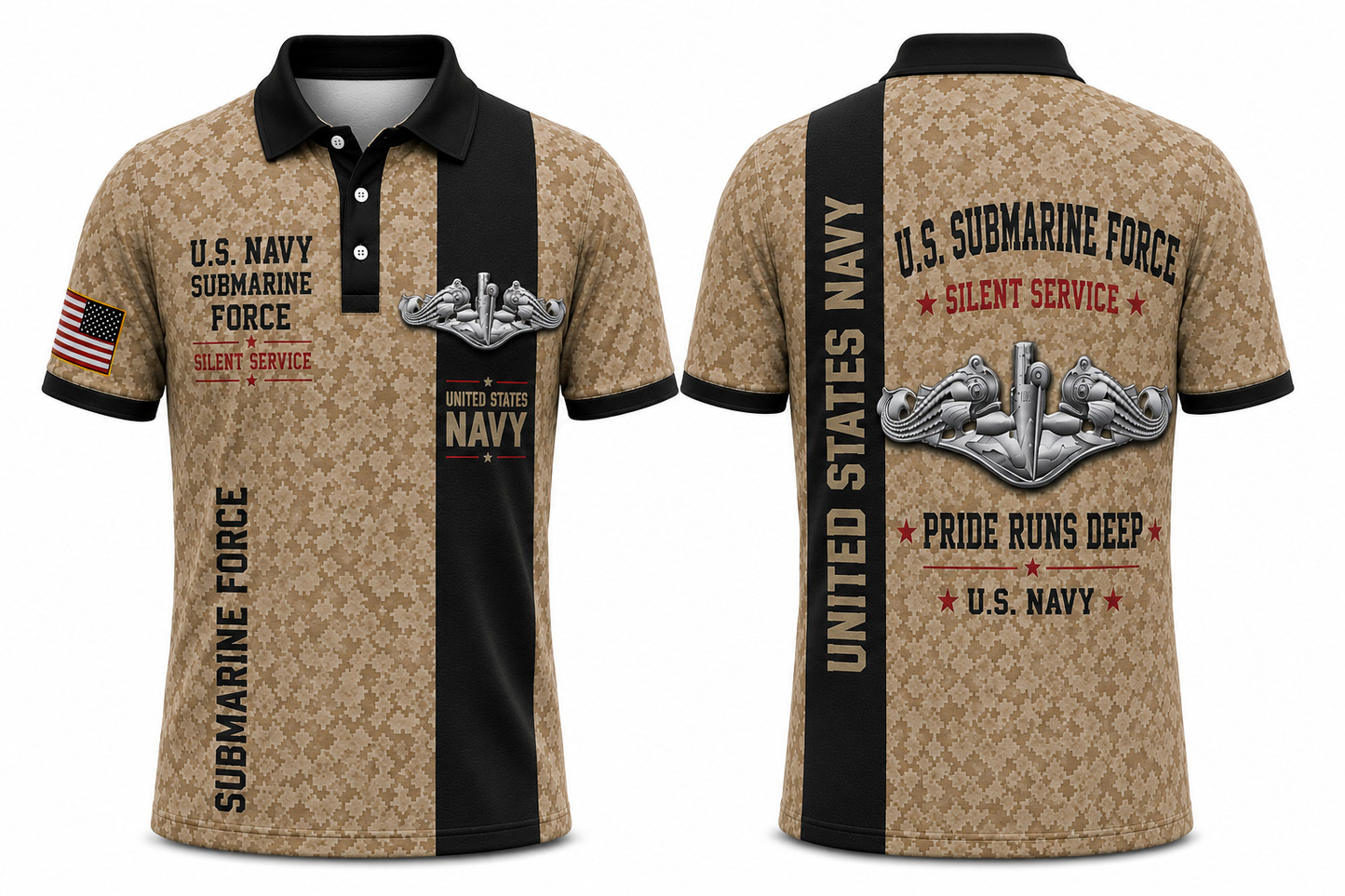 U.S. Navy Submarine Force Silent Service Silver Dolphins Polo Shirt