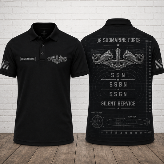 Custom Name U.S. Submarine Force Blueprint Silent Service Polo Shirt