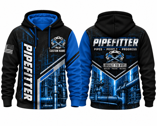 Custom Name Pipefitter Built To Fit Blue 3D Hoodie