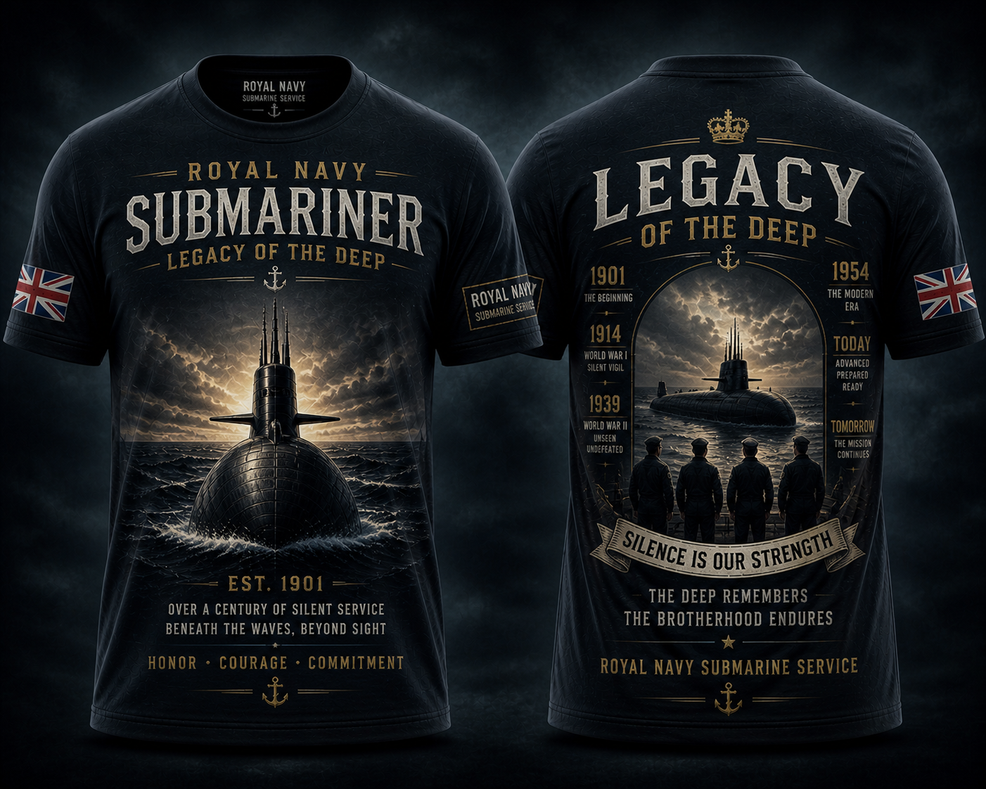 Royal Navy Legacy Of The Deep Submarine Shirt Classic Navy Tee