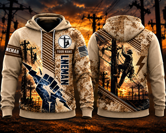 Lineman 3D Hoodie - American Flag Desert Camo Limited Edition