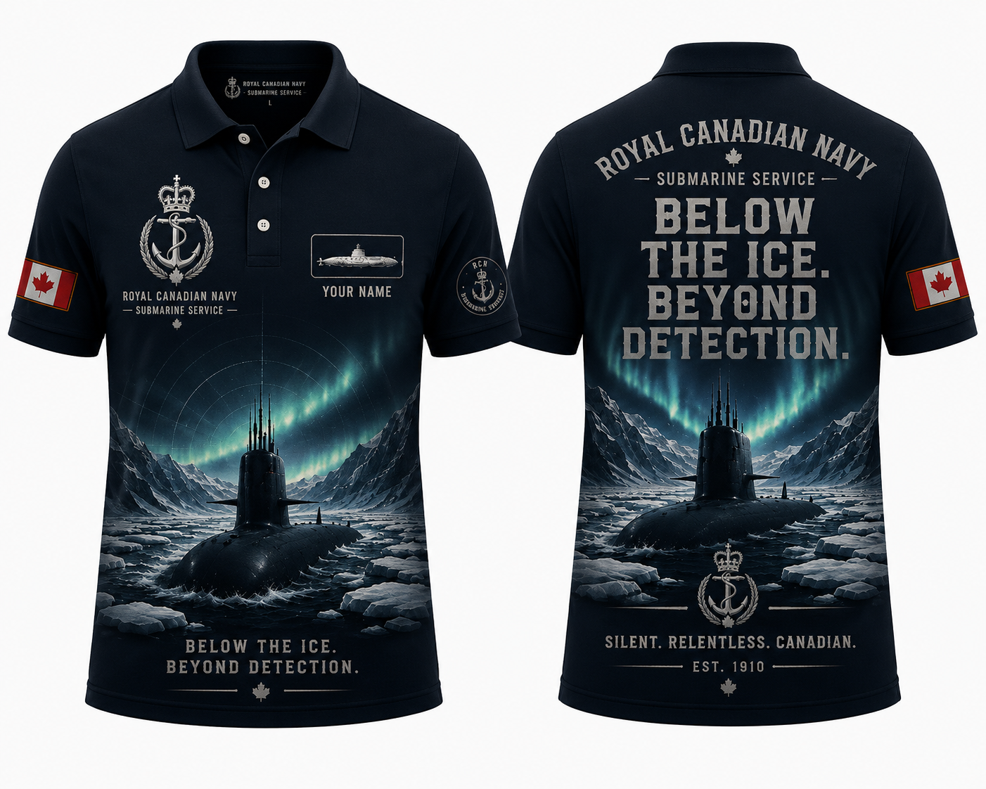 Custom Name Royal Canadian Navy Arctic Submarine Polo Shirt - Silent Service Apparel
