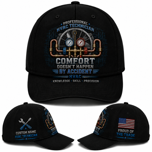 Custom Name HVAC Technician Comfort Doesn't Happen By Accident Baseball Cap