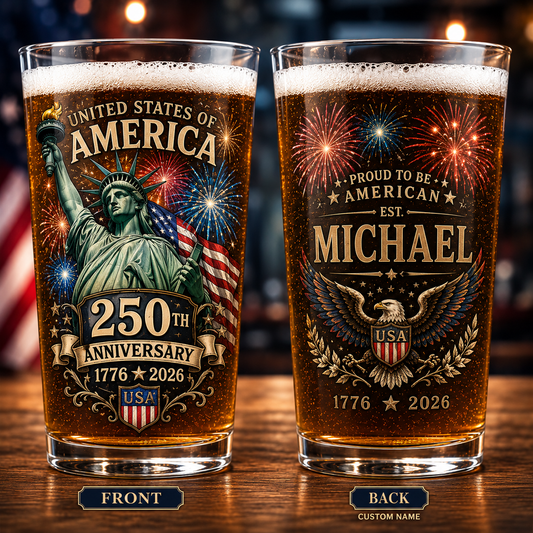 America 250 Fireworks Edition Custom 16oz Pint Beer Glass Patriotic Gift