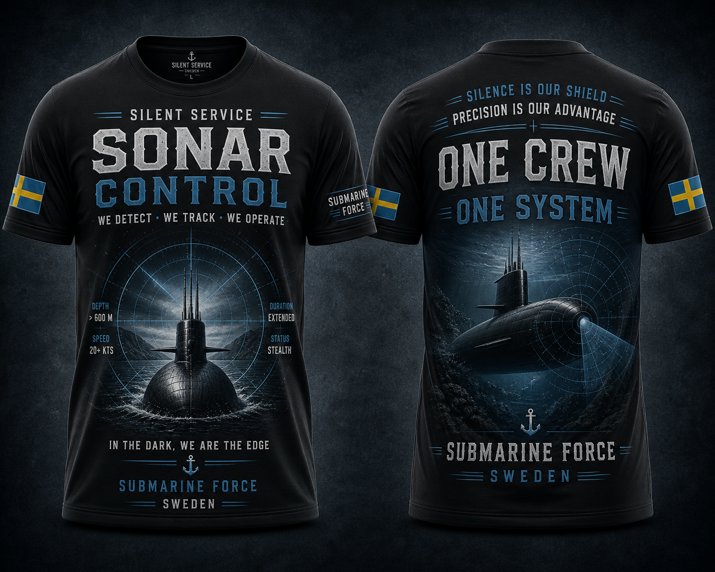 Sweden Sonar Control Submarine Shirt Silent Service Navy Tee