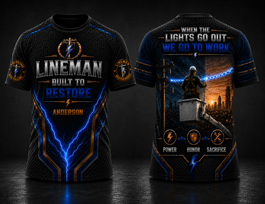 Custom Electric Lineman Built to Restore 3D T-Shirt | Personalized Utility Worker Gift